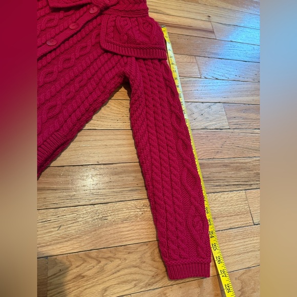 Aran Crafts Ireland Merino Wool Cable Knit Long Cardigan Red Women’s Sz XS NWOT - Picture 11 of 13